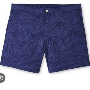 NWT Peter Millar Navy Palm Print Swim Trunks Size: XL